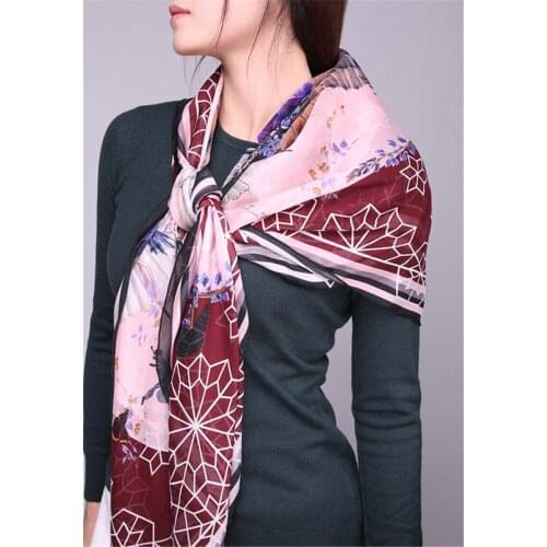 100%silk printed women boutique scarves shawl pashmina 130x130 spring summer new fashions $166 free shipping