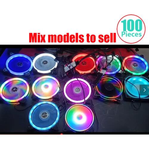 100pcs Computer fan 120mm cpu LED Fan pc fan rainbow color or 5color Water Cooler case Cooler double circle LED fan