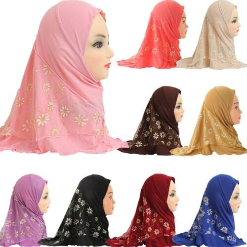 15 Colors Muslim Girls Headwear Tube Scarf Hat Full Cover Islam Child Cap Turkish Fashion Flower Lace Patchwork Beanies Skullies
