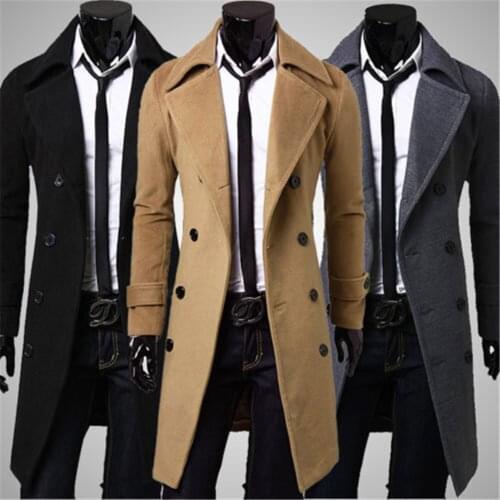 2021 New Style Fashion Men´s Trench Coat Warm Thicken Jacket Woolen Peacoat Long Overcoat Tops L-3XL