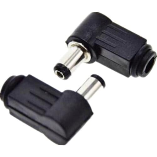 5Pcs Black 2.1mm x 5.5mm 2.5mm x 5.5mm DC Power Male Plug Jack Adapter 90 Degree Male