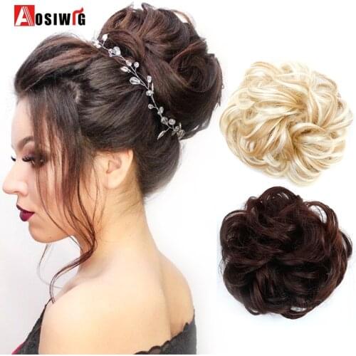 AOSIWIG Short Curly Hair Heat Resistant Synthetic Chignons Natural Fake Rope Hair Bun Curly Clip In Hair Extensions Women