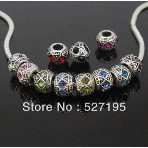 Free shipping Mixed Vintage Tibet Silver Czech Crystal European Charm Spacer Beads