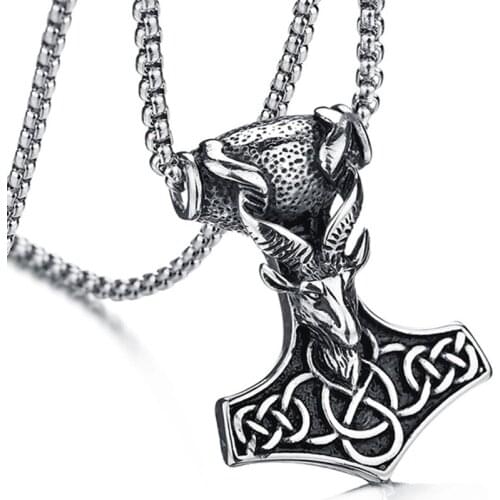 Fate Love Gothic Biker Stainless Steel Men Biker sheep Thors Hammer Mjolnir Necklace pendant 3mm 24'' Chain