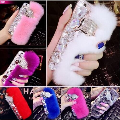 3D New Big Diamond Real Rabbit Fur Soft Cover Case For Iphone 12 11 Pro Max X XS MAX XR 6s Plus 7G 8G 7 8 Plus Luxury Bling Case