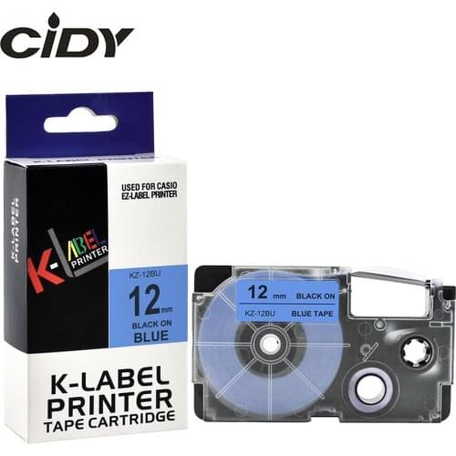 CIDY 1pcs XR-12BU compatible Black on Blue 12mm label tape XR12BU XR 12BU for Casio label maker KL-60 KL-60SR KL120 KL100