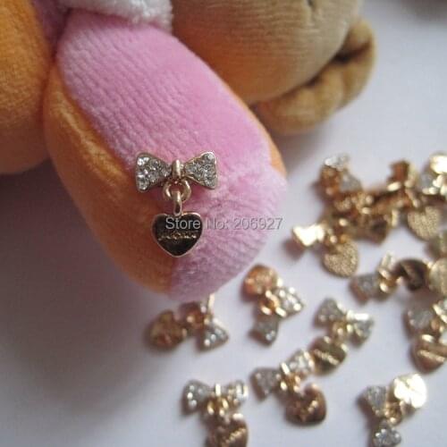 MD-48 10pcs Fancy Rhinestone Gold Bow Metal Charms Metal Deco Charms Nail Art