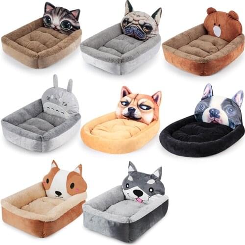 Cat Panda Head Square 3D Pet Nest Cartoon Fleece House For Dog Puppy Bed Bench Dog Cushion Warm Winter Puppy Mat Pad Kennel