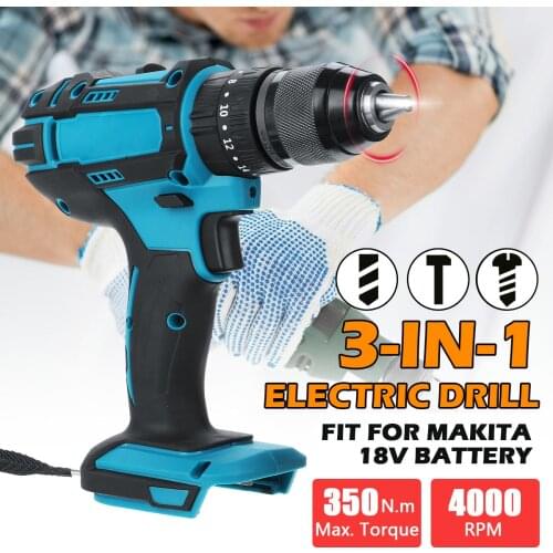 18V 21V 3 in 1 Electric Drill Brushless Hammer Screwdriver with LED Light 10mm Cordless Impact Drill for Makita Battery