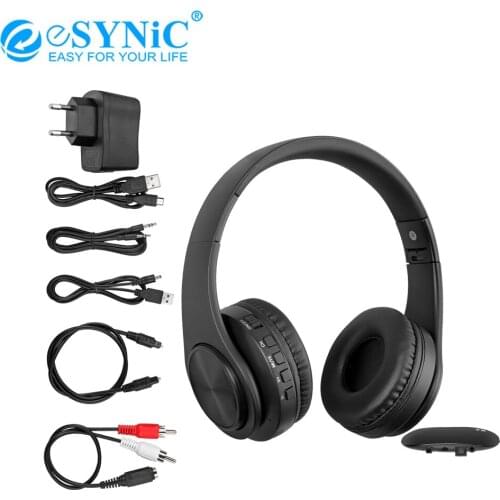 ESYNiC Wireless Headphones With 2.4G RF Transmitter Dock Digital Optical/ 3.5mm Input No Audio Delay For TV Watching