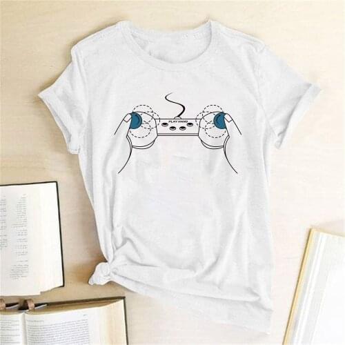 Funny Handle Video Game T Shirt Gaming Player Play Hand Letter Printed Tees Shirt Femme Fashion Casual Short Sleeve Summer Tops