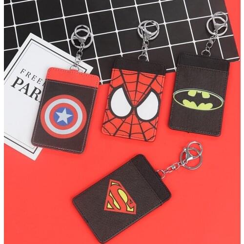 Anime The Avengers Card Cover Disney Spiderman Captain America Printing Student Campus ID Holders Boys PU Keychain Card Holder