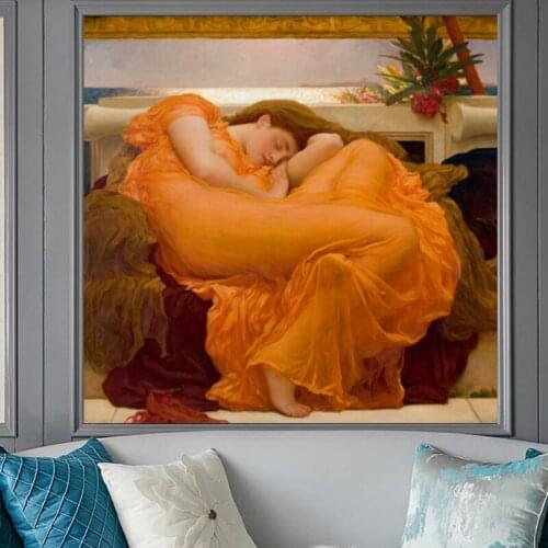 Flaming June By Frederic Leighton Canvas Painting Famous Posters and Prints Wall Art Pictures for Living Room Decoration Cuadros