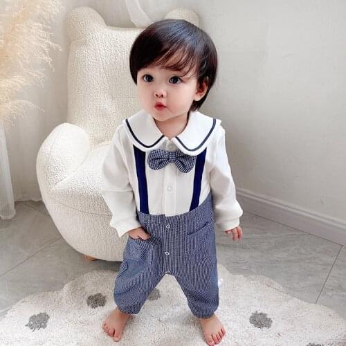Newborn Jumpsuit Infant Long Sleeve Overalls Boys Formal Romper 2021 Autumn Babies Cotton Bodysuit Baby Birthday Clothes Outfits