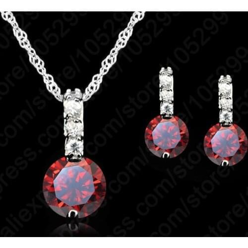 Simple 925 Sterling Silver Bridal Wedding Jewelry Sets For Women Fashion Austrian Crystal Pendant Necklace Earrings Set