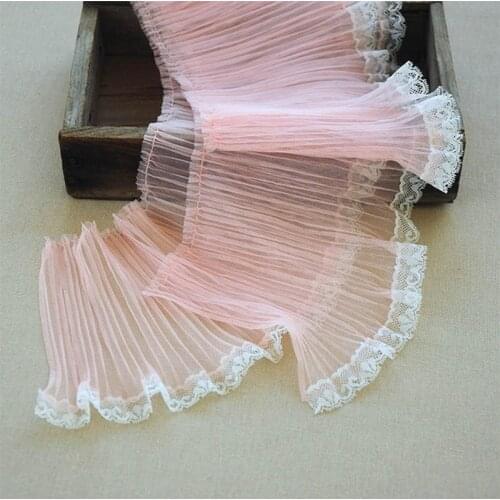 1M Latest White Lace Fabric Pleated Wide 15cm Sewing Clothes Guipure Craft Supplies Trims Pink Ribbon Women Dress Decoration YQ2