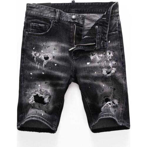 Summer 2021 Short Italy jeans dsq brand mens Shorts jeans Men denim trousers zipper stripe Slim black hole Shorts jeans for men
