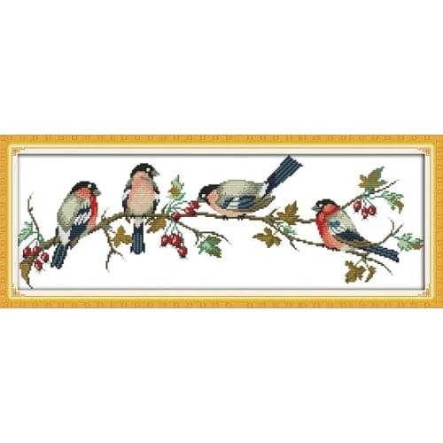 Bullfinches cross stitch kit 14ct 11ct pre stamped canvas cross stitching animal lover embroidery DIY handmade needlework