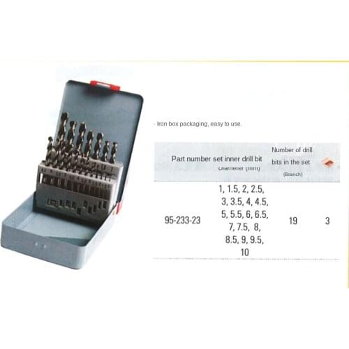 High quality 19PCS HSS twist bit small diameter1.0-10.0mm Set bit Suit in Iron box for machine Tool type diameter twist drill