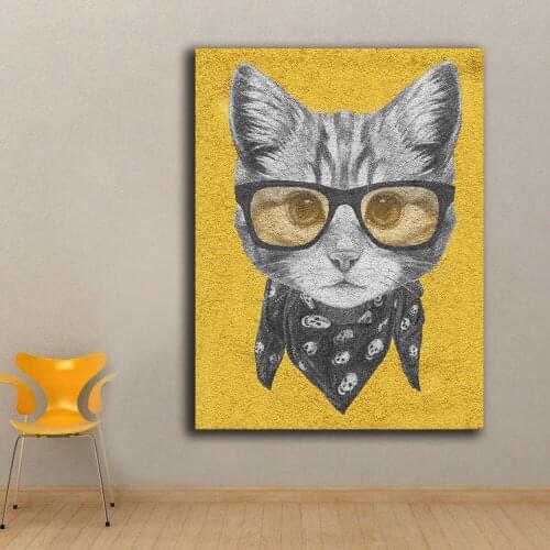 Large Size Wall art Funny-Cat-with-Glasses Canvas Painting For Living Room Home Decoration Oil Painting On Canvas Wall Painting