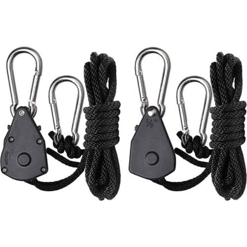 2pcs Kit Lanyard Hanging Adjustable 1/8 Inch Nylon For Tent Grow Plant Lamp Pulley Rope Ratchet Hanger Lifting Hook Greenhous