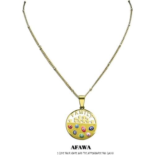 Stainless Steel Greek Eye Family Dad Mom Gilr Boy Charms Necklace Women Gold Color Islam Necklace Jewelry ojo turco N5222S01