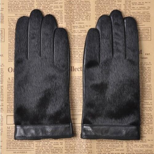 Real Leather Gloves Male Business Sheepskin Gloves Autumn Winter Plus Velvet Thicken Warm Faux Fur Leather Mans Gloves M030NC-1