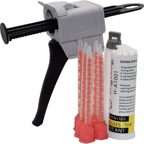 50ml 10:1 AB Glue Gun Manual Caulking Gun Dispenser and 50ml Black 10:1 AB Glue Adhesives with 5pc 10:1 Static Mixing Nozzle Set