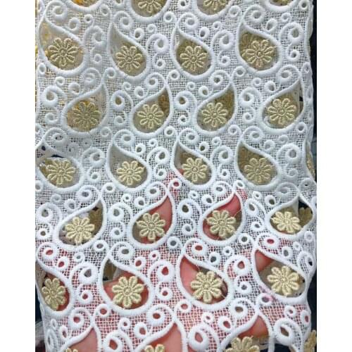White gold embroidery cord lace African guipure lace fabric high quality Wise choice Water soluble BC203