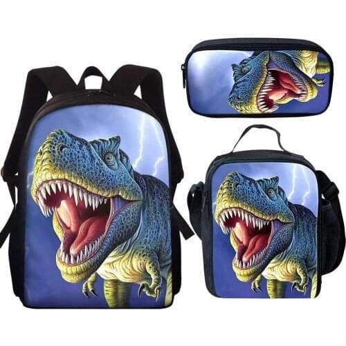 Cool Dinosaur 3D Print Set School Backpacks for Boys Girls Orthopedic Satchel Schoolbag Children Kids Book Bags Mochila Escolar