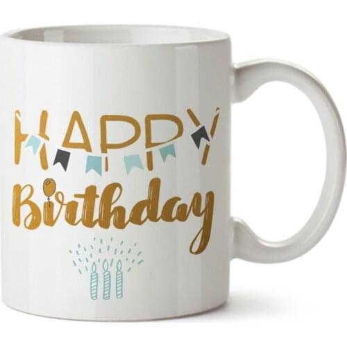 Happy Birthday with Candles Funny Design Coffee Mug - Ceramic - 11 oz