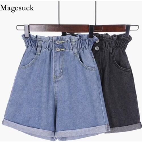 New Summer Plus Size Sexy Shorts For Women Casual Elastic Waist Jeans Shorts Women Zipper Wide Leg Short Denim Shorts Women 9511