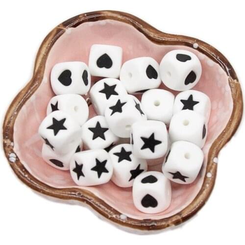 Cute-idea 12mm 50pcs Silicone Beads heart&star Letter Beads BPA Free Teething Baby Teether Nursing Chew Toys Pacifier Chain DIY