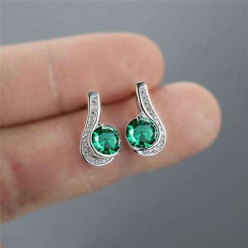 Vintage Female Green Crystal Wedding Earrings Mystic Rainbow Round Stone Earrings Rose Gold Silver Color Stud Earrings For Women