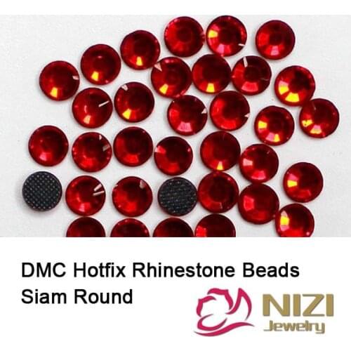 High Shine Siam Color DMC Hotfix Rhinestones For Wedding Dress Designs Round Flatback Glass Iron On Strass Glue Backing Stones