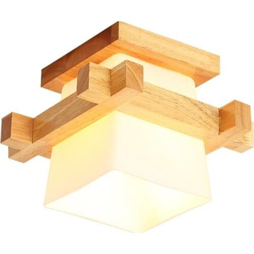 Tatami Japanese Ceiling Light for Home Lighting Glass Lampshade E27 LED Ceiling Lamp Wood Base Hallways Lobby Porch Fixtures