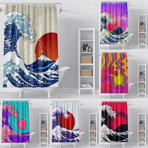 Ancient Great Japanese Wave Shower Curtains For Bathroom Waterproof Mildew Proof Bathroom 3D Landscape Shower Curtain