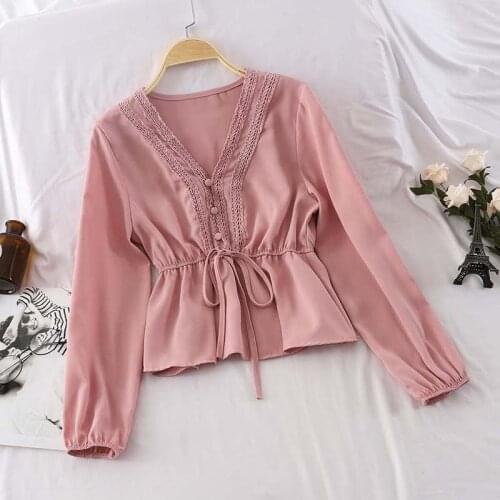 2020 Women Summer Lantern Sleeve V-Neck Ruffles Lace Up Bandage Strap Shirts Casual Short Sexy Elastic Slim Pullover Blouse Tops