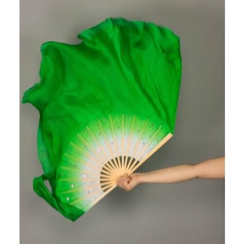 41cm-86cm Women Belly Dance Silk Fan Veils Green Wholesale Chinese Traditional Bamboo Hand Hold Fan Half Circle