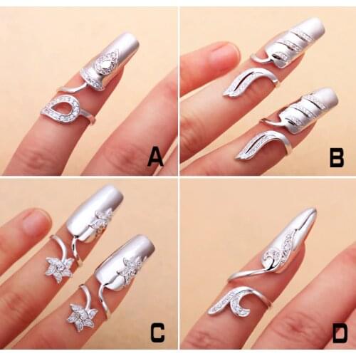 925 Sterling Silver CZ Punk Adjustable Size Women Girl Finger Nail Ring rings jewelry Gift A201