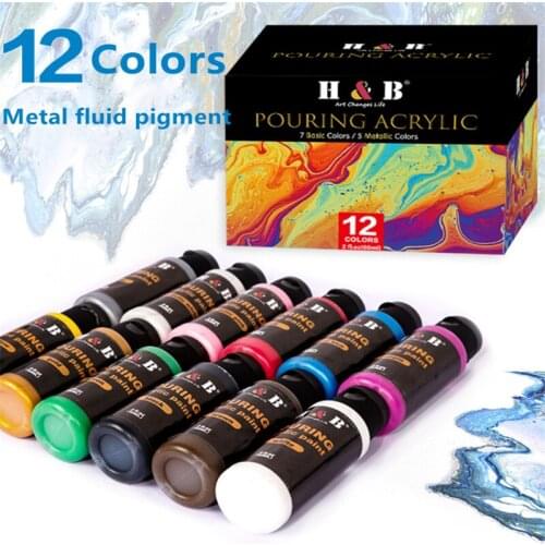 12 Colors Liquid Paint Pigment 60ML Safe Colouring Metal Fluid Acrylic Set Not Faded DIY Hand Clothes Painted Drawing Art Toys