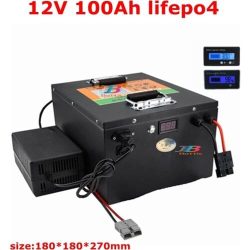 12V 100AH lifepo4 battery no 12v 120ah li ion BMS 4S forSolar energy storage backup power inverter RV boat inverter +10A Charger