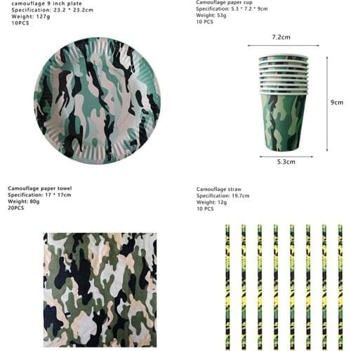 50Pcs Camouflage Disposable Party Tableware Set Military Camo Paper Plates Cups Napkins Straws Baby Shower Birthday Party Decor