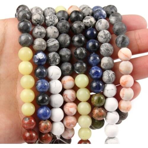 6 8 10mm Natural Stone Mixed Jades Jaspers Round Loose Spacer Beads for Needlework Jewelry Making DIY Bracelet Necklace 15 Inch