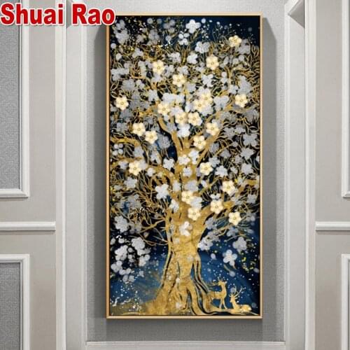 Abstract Golden Trees Full Square/Round Drill Diamond Painting Embroidery Fantasy Rich Tree Rhinestone Mosaic Cross Stitch Decor