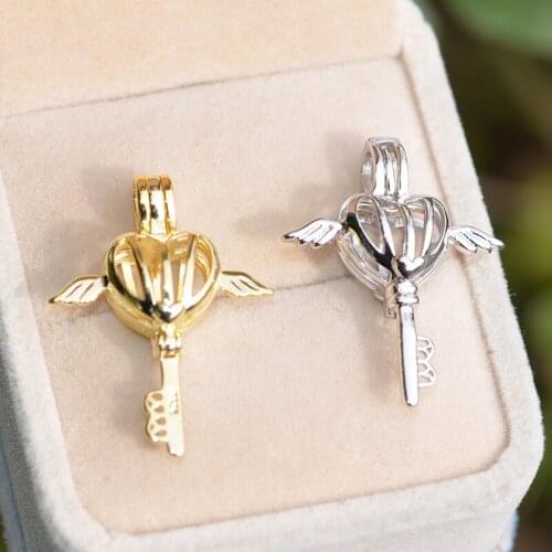 QIAOBEIGE Handcraft DIY accessories s925 pure silver pearl jade pearl angel pendant mountings without beads cage