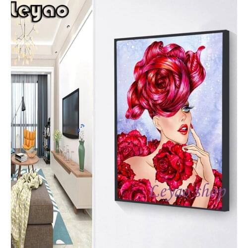 Diamond Art Embroidery Elegant Lady Mosaic Rhinestones Handmade 5D Diamond Painting Flower Girl Fairy Cross Stitch Home Decor