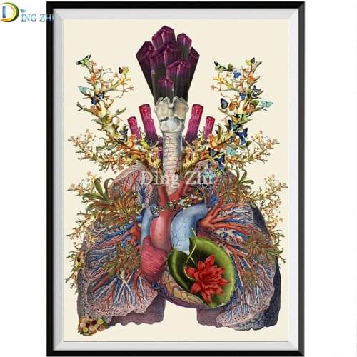 Anatomy Art Medical Diamond Painting Cross Stitch Floral Organs Heart Lungs Student Education Hospital Embroidery Mosaic Picture
