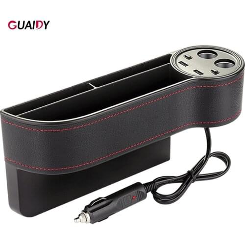 Car Charger Smart Quick Storage Box Dual USB For iPhone Xiaomi Leather Scratch Resistant Switch Protect Mobile Phone Universal
