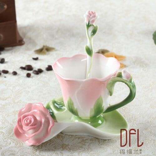 Colored Enamel Porcelain Coffee Cup with disc spoon set European high-grade bone China marriage birthday gift